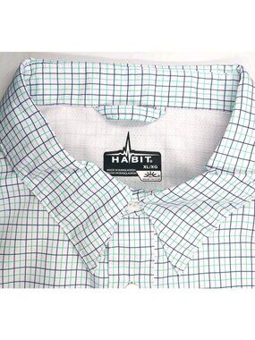 Habit Vented Fishing Shirt Mens XL Green Dockside Check Mint Leaf UPF 40+